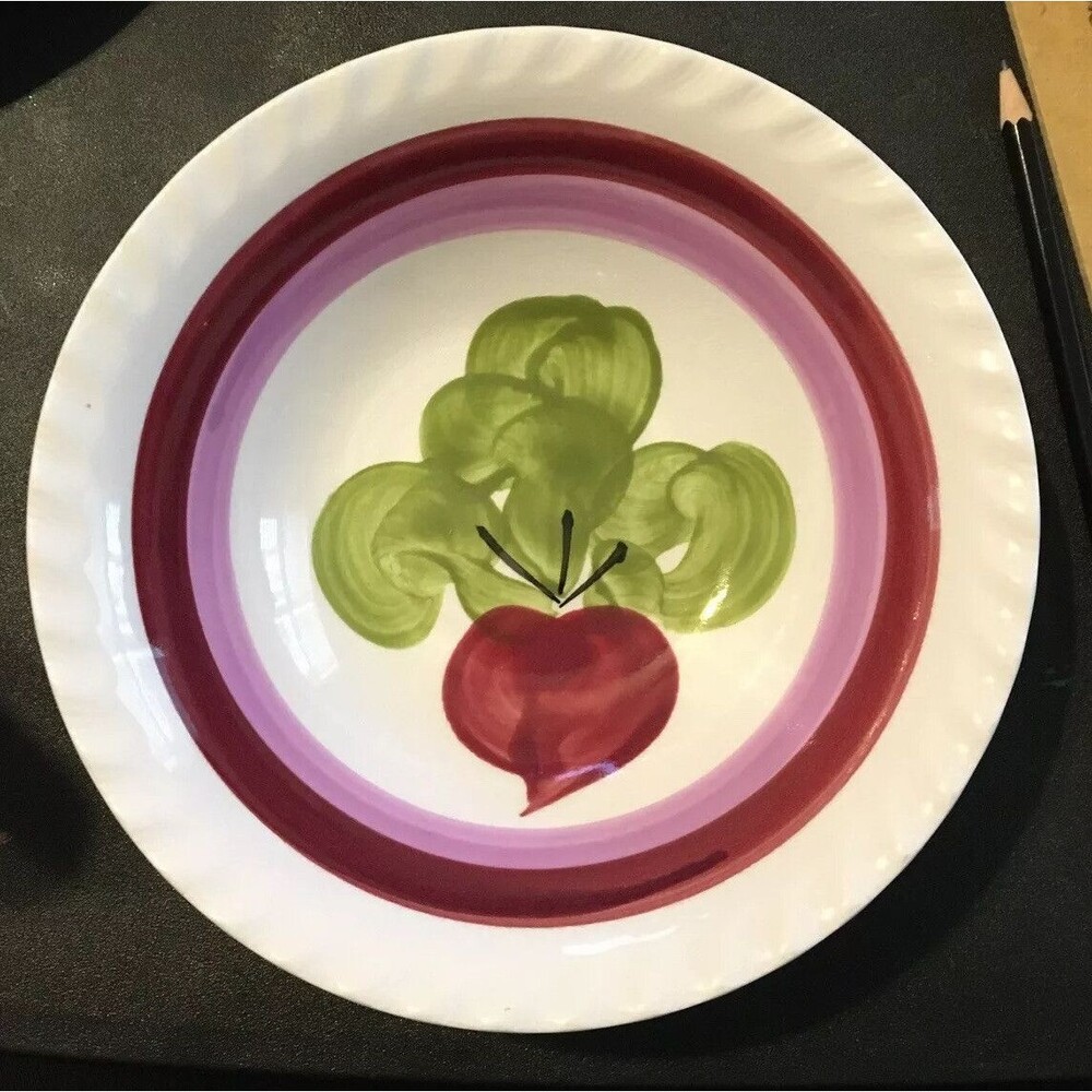 Iron Stoneware hand Painted Bowl Japan Vegetable Radish. 